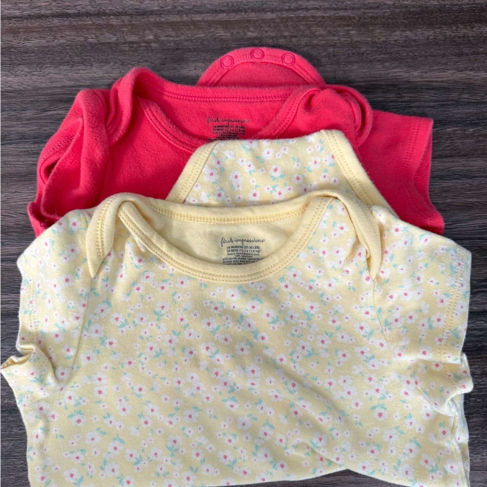 First Impressions Pink and Yellow Floral Onesies